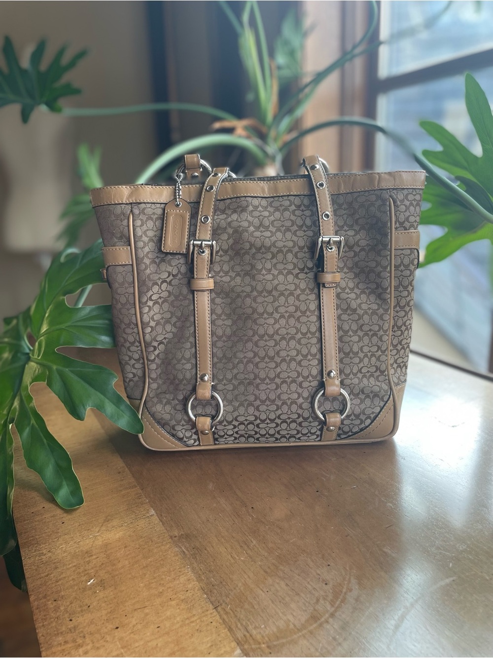 Vintage Coach Signature Gallery Tote Bag (Style F11526) in Iconic Khaki/Tan